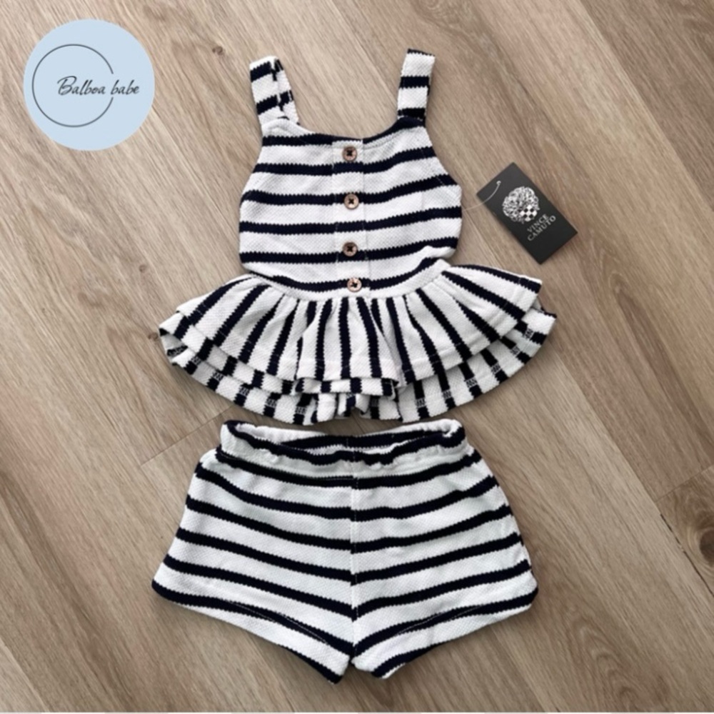 ❣️SOLD❣️ Vince Camuto 2 Piece Girls Navy Blue and White Striped set